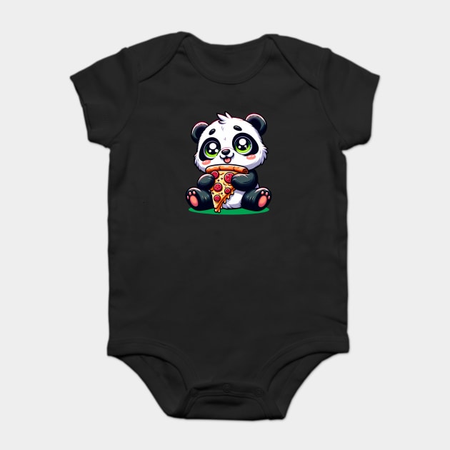 Cute Panda Bear Eating Pizza Baby Bodysuit by logiamerch